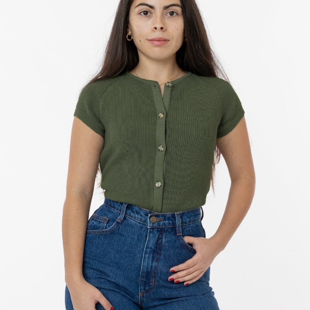 Los Angeles apparel cotton raglan short sleeve cropped sweater